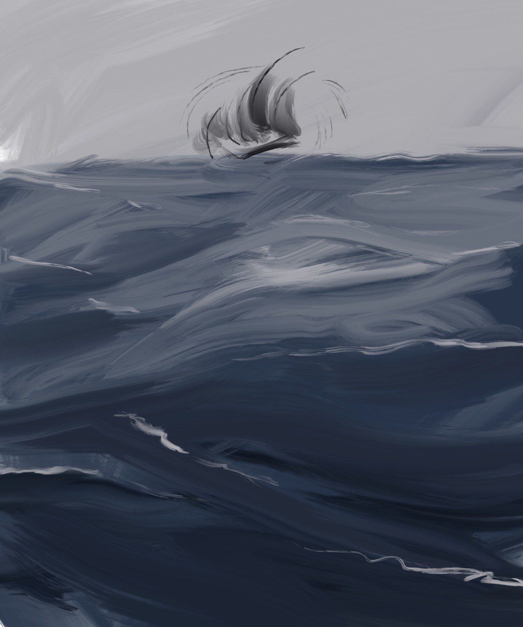 simple dynamic painting of rough grey sea