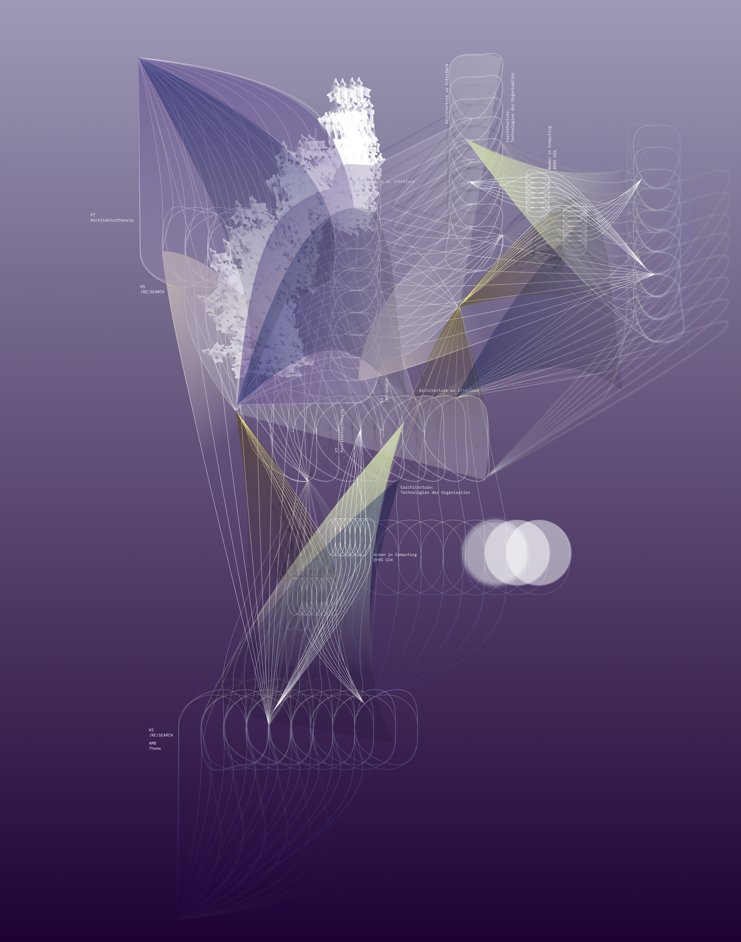 A complex abstract vector drawing consisting of fine lines and shapes