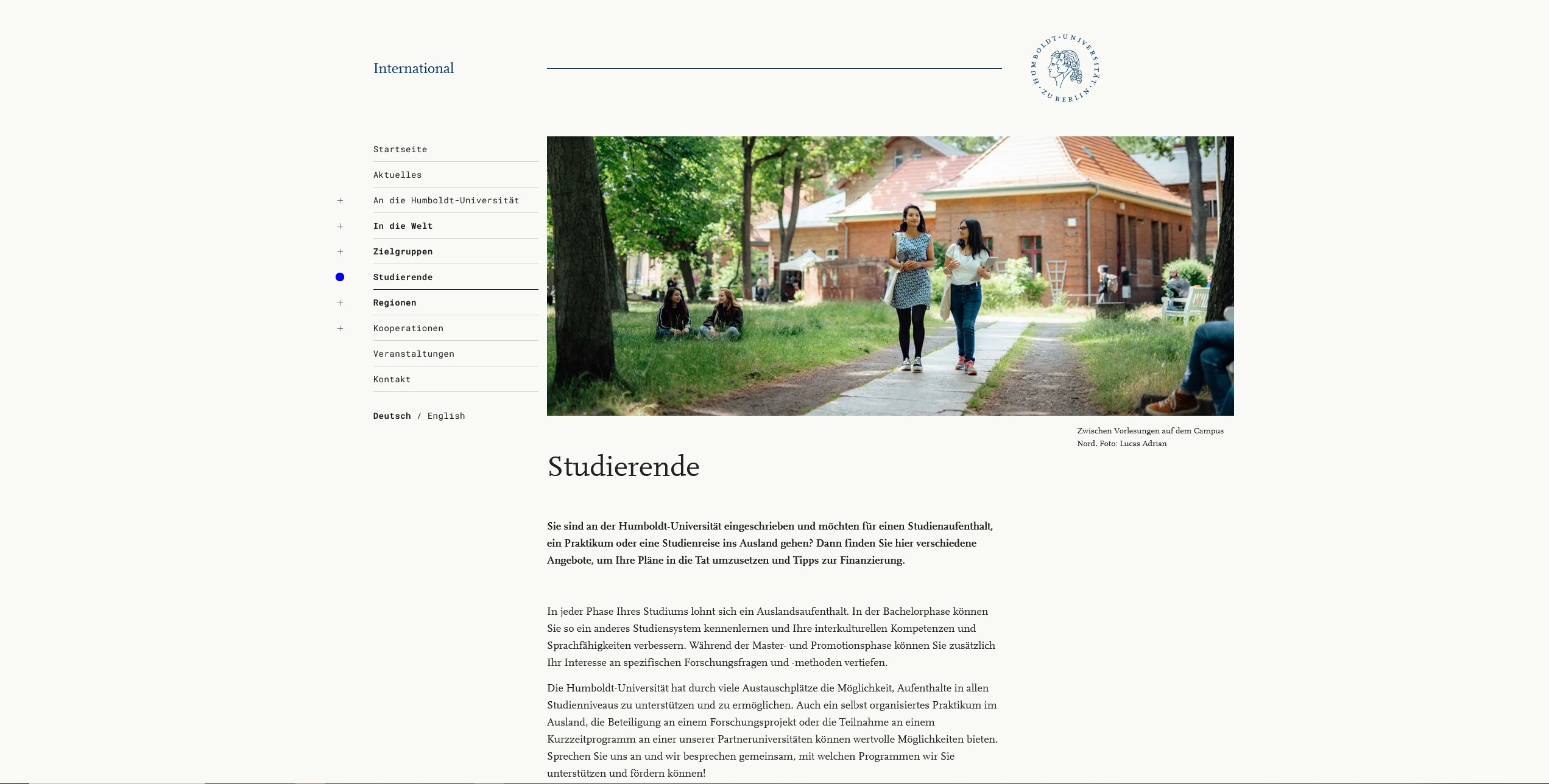 A classy but clean website with a university image